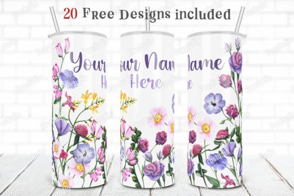 20oz Skinny Tumbler Flower Custom Text