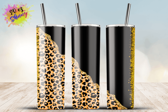 20oz Skinny Tumbler Leopard Black Gold