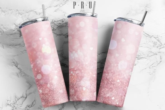 20oz Skinny Tumbler Pink Heart Glitter