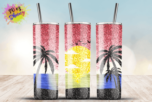 Beach Sunset Glitter 20oz Tumbler Wrap