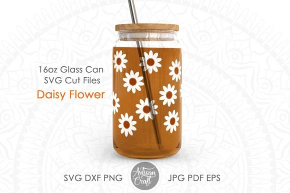 Floral Beer Can Glass, Daisy Flower SVG