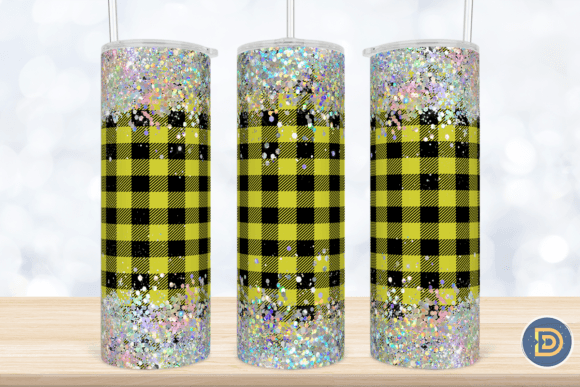 Holographic Glitter Plaid Tumbler PNG