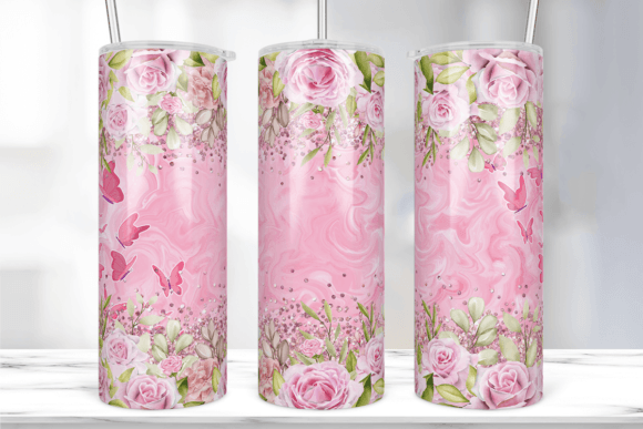 Pink Floral Butterfly Tumbler Wrap