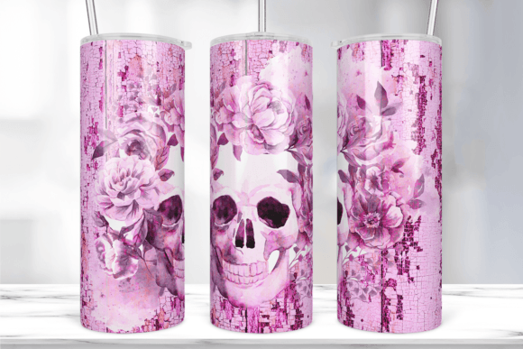 Pink Floral Skull Wood Tumbler Wrap