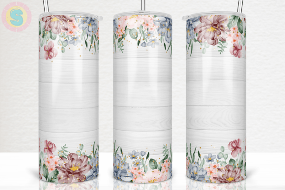 Wood Floral Tumbler 20Oz Wrap Design PNG