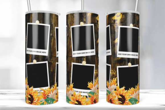 Wood Sunflower Photos Frame Tumbler Wrap