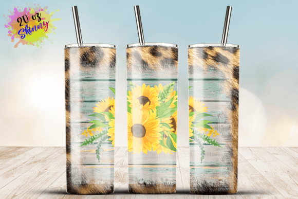Wooden Sunflower Leopard Tumbler Wrap