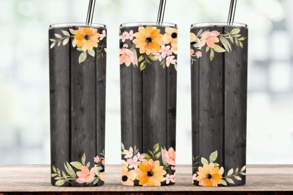 Yellow Floral Flowers Wood Tumbler Wrap